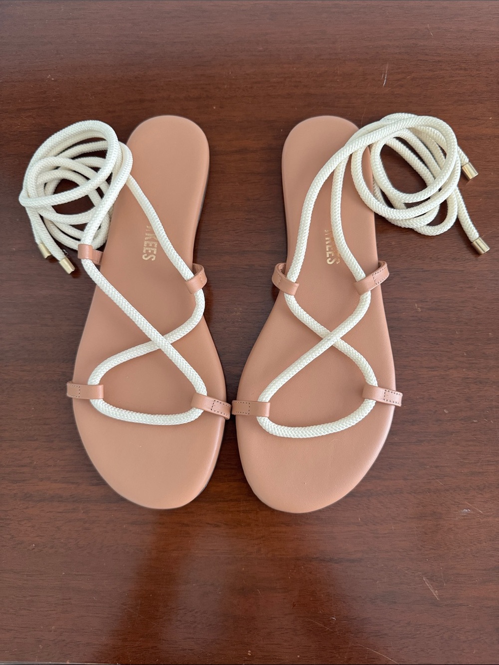 TKEES Tan Leather Sandals with Cream Rope Straps